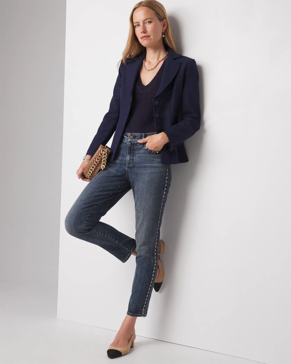 Women s 3 Button Signature Blazer in Blue Size 12 White House Black Market Holiday Jackets
